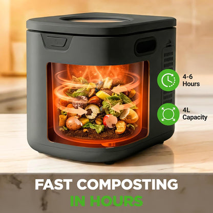 Compostador de cocina eléctrico de 4 l, autolimpiante, sin olores y de bajo ruido, convierte los residuos de alimentos en fertilizante (gris) - NCCMP4LGY