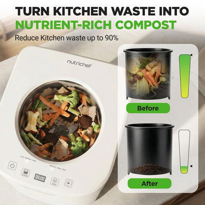 Compostador eléctrico de cocina de 4 l, autolimpiante, sin olores y de bajo ruido, convierte los residuos de alimentos en fertilizante (blanco) - NCCMP4LWH