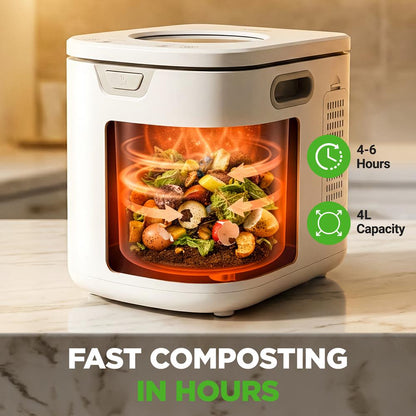 Compostador eléctrico de cocina de 4 l, autolimpiante, sin olores y de bajo ruido, convierte los residuos de alimentos en fertilizante (blanco) - NCCMP4LWH