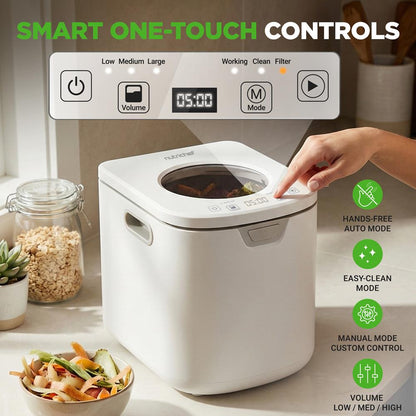 Compostador eléctrico de cocina de 4 l, autolimpiante, sin olores y de bajo ruido, convierte los residuos de alimentos en fertilizante (blanco) - NCCMP4LWH