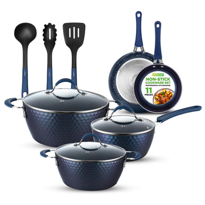 Set di pentole antiaderenti da 11 pezzi - rivestimento ceramico a calore uniforme, blu - NCCW11DS