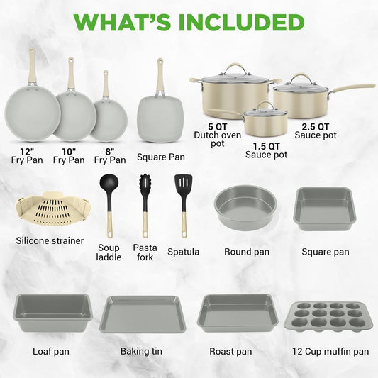 20-Piece Non-Stick Cookware Set Easy-Clean Aluminum White - NCCW20SBG