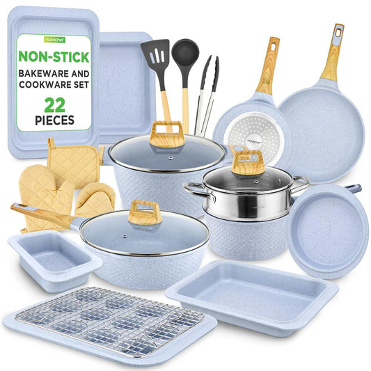 22-Piece Cookware Set Non-Stick Marble Coating Moon Grey - NCCW22GRA