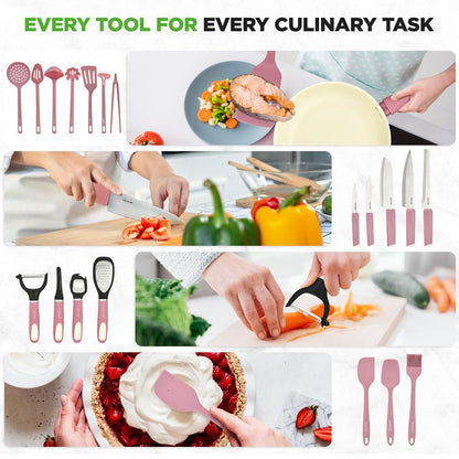 54-Piece Non-Stick Cookware Set Even Heat Ceramic Blush Pink - NCCW54PNK