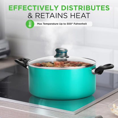 15-Piece Non-Stick Cookware Set Even Heat Colorful Lacquer Finish - NCCWCOR15