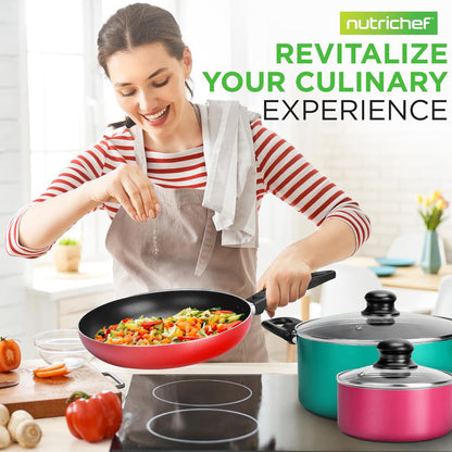 15-Piece Non-Stick Cookware Set Even Heat Colorful Lacquer Finish - NCCWCOR15