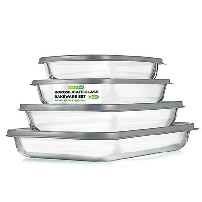 4 Sets Of High Borosilicate Rectangular Glass Bakeware Set With Pe Lid (Gray) - NCGL4XGY
