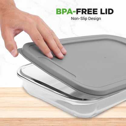4 Sets Of High Borosilicate Rectangular Glass Bakeware Set With Pe Lid (Gray) - NCGL4XGY
