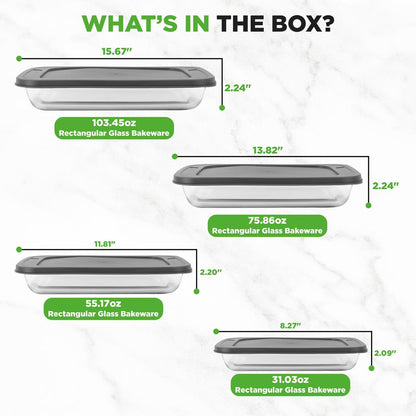 4 Sets Of High Borosilicate Rectangular Glass Bakeware Set With Pe Lid (Gray) - NCGL4XGY