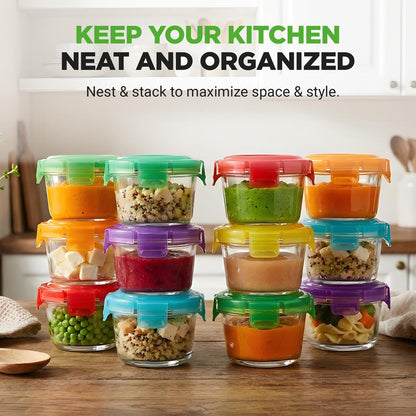 24-Piece Glass Food Storage Set Airtight Leak-Proof Stackable 4.48oz - NCGLBAB