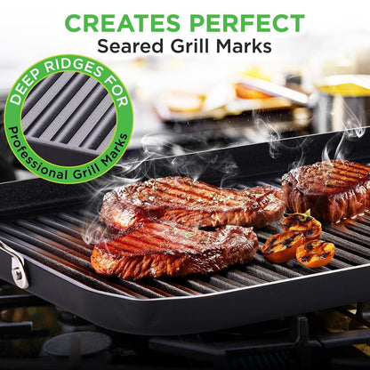 Tigaie grill pentru plită – antiaderentă, încălzire uniformă, aluminiu anodizat dur – NCGRP59