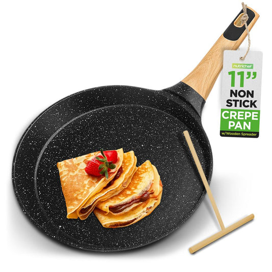 11 Non-Stick Crepe Pan Easy Clean Marble Coating Includes Spreader - NCMKCP002411BK