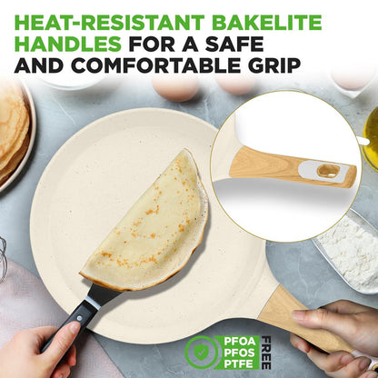 Panvica na palacinky s priemerom 11", s nepriľnavým povrchom, ľahko sa čistí, bielo-krémový mramorový povrch – NCMKCP002411WT