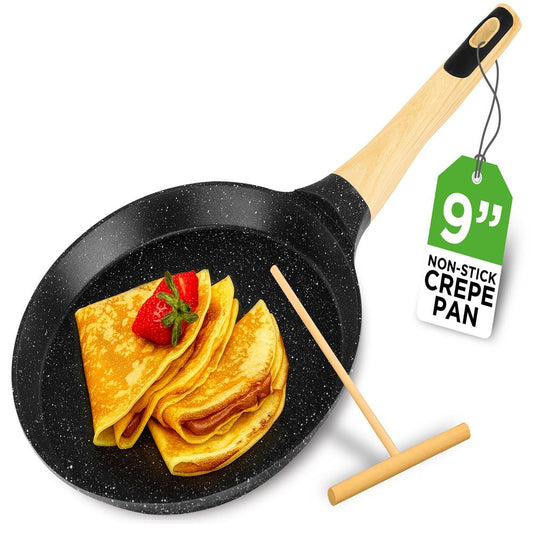 Non-Stick Crepe Pan Even Heat Marble Coating Includes Spreader - NCMKCP0024BK