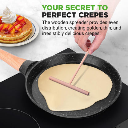 Non-Stick Crepe Pan Even Heat Marble Coating Includes Spreader - NCMKCP0024BK