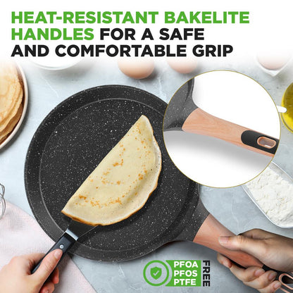 Non-Stick Crepe Pan Even Heat Marble Coating Includes Spreader - NCMKCP0024BK