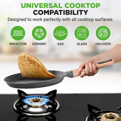 Non-Stick Crepe Pan Even Heat Marble Coating Includes Spreader - NCMKCP0024BK