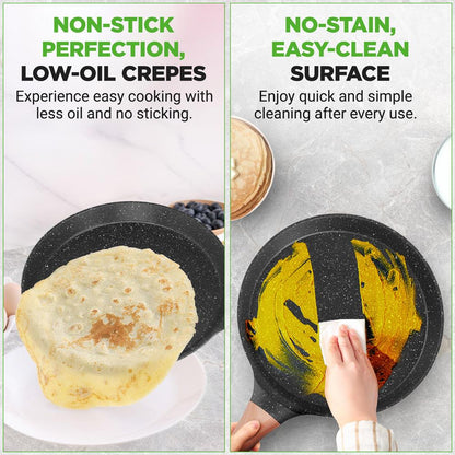 Non-Stick Crepe Pan Even Heat Marble Coating Includes Spreader - NCMKCP0024BK