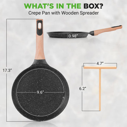 Non-Stick Crepe Pan Even Heat Marble Coating Includes Spreader - NCMKCP0024BK