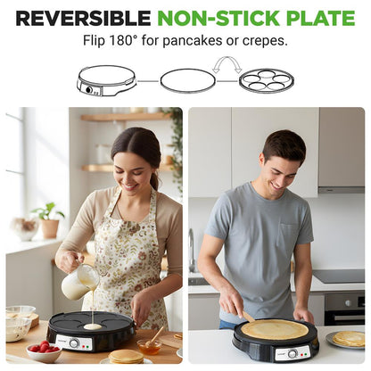 Crepera y plancha reversible de 12, placa caliente de aluminio para crepas y panqueques, con indicador LED y control de temperatura ajustable - NCPCRM13