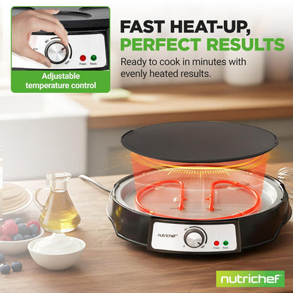 Crepera y plancha reversible de 12, placa caliente de aluminio para crepas y panqueques, con indicador LED y control de temperatura ajustable - NCPCRM13