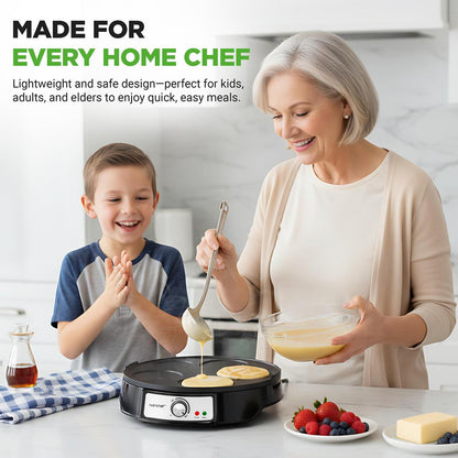 Crepera y plancha reversible de 12, placa caliente de aluminio para crepas y panqueques, con indicador LED y control de temperatura ajustable - NCPCRM13