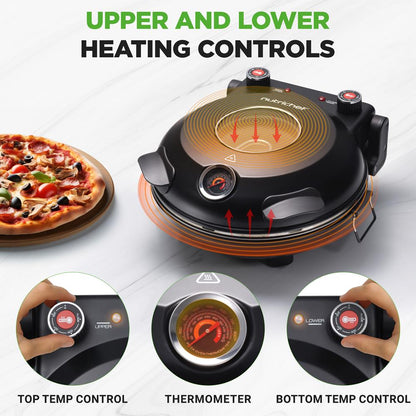 Cuptor electric pentru pizza 12", gătire precisă, piatră antiaderentă - NCPZTP120BK