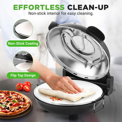 Cuptor electric pentru pizza 12", gătire precisă, piatră antiaderentă - NCPZTP120BK