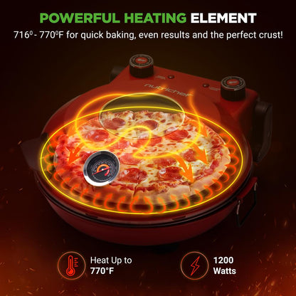 Electric Pizza Oven Precise Cooking Non-Stick Stone Red - NCPZTP120RD