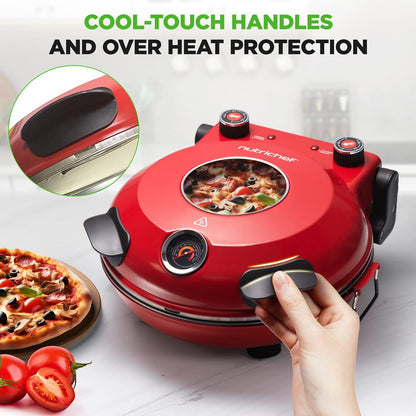 Electric Pizza Oven Precise Cooking Non-Stick Stone Red - NCPZTP120RD