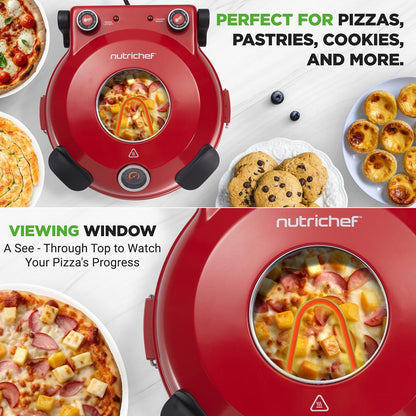 Electric Pizza Oven Precise Cooking Non-Stick Stone Red - NCPZTP120RD