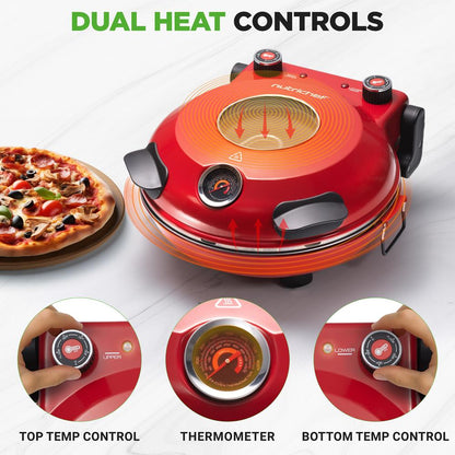 Electric Pizza Oven Precise Cooking Non-Stick Stone Red - NCPZTP120RD