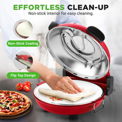 Electric Pizza Oven Precise Cooking Non-Stick Stone Red - NCPZTP120RD