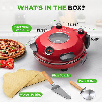 Electric Pizza Oven Precise Cooking Non-Stick Stone Red - NCPZTP120RD