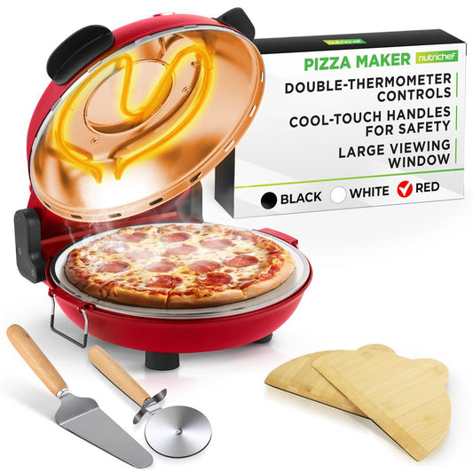 Electric Pizza Oven Precise Cooking Non-Stick Stone Red - NCPZTP120RD