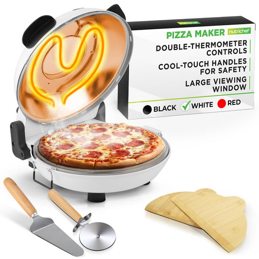 Electric Pizza Oven 12 | Precise Cooking | Non-Stick Stone | White - NCPZTP120WT