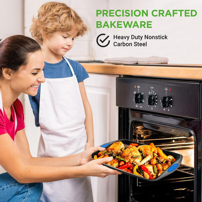 Set di teglie da forno antiaderenti da 3 pezzi in acciaio al carbonio, con manici blu, grigio - NCRL3SGRY