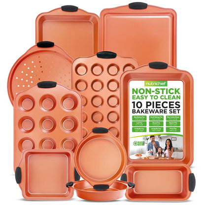 Conjunto de formas para forno antiaderentes de 10 peças, aquecimento uniforme, em aço-carbono, pegas azuis — NCSBS54S