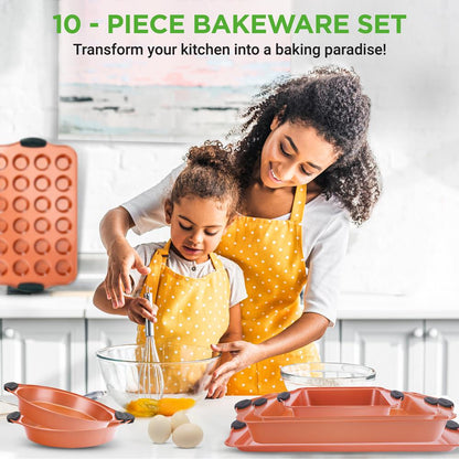 Conjunto de formas para forno antiaderentes de 10 peças, aquecimento uniforme, em aço-carbono, pegas azuis — NCSBS54S