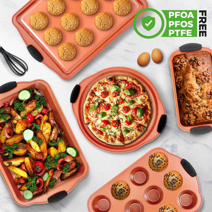 Conjunto de formas para forno antiaderentes de 10 peças, aquecimento uniforme, em aço-carbono, pegas azuis — NCSBS54S