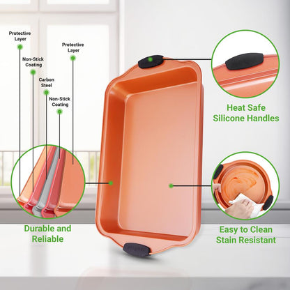 Conjunto de formas para forno antiaderentes de 10 peças, aquecimento uniforme, em aço-carbono, pegas azuis — NCSBS54S