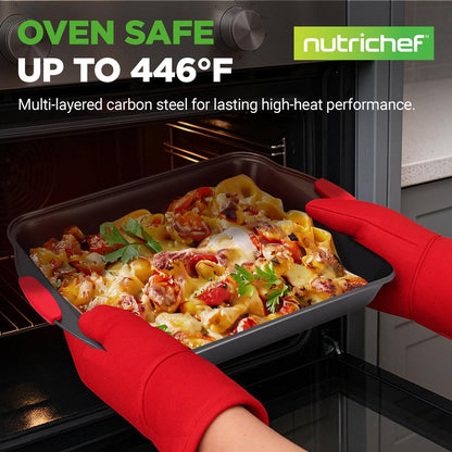 Conjunto de formas para forno antiaderentes de 6 peças, em aço-carbono, pegas de silicone vermelhas — NCSBS6S