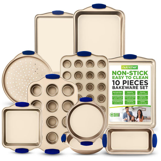 10-Piece Nonstick Bakeware Set - Easy Clean Carbon Steel Blue Handles - NCSBSG60
