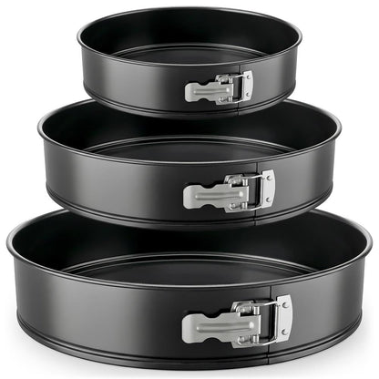 Set med 3 springformar, non-stick, enkel lossning, kolstål, svart – NCSF3BK