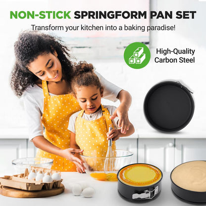 Set med 3 springformar, non-stick, enkel lossning, kolstål, svart – NCSF3BK
