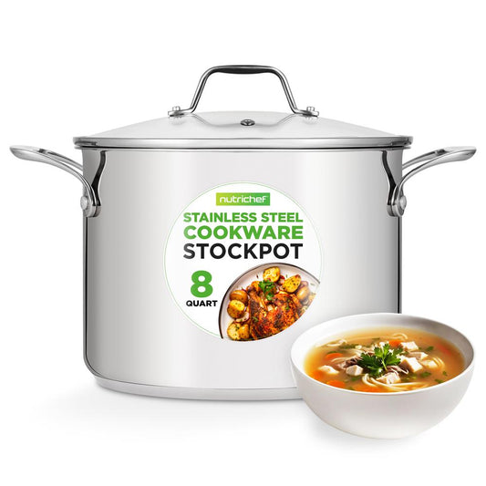 8-Quart Stock Pot Even Heat Stainless Steel See-Through Lid - NCSP8