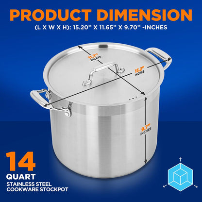 14 Qt Stock Pot - Even Heat Induction Ready Stainless Steel - NCSPT14Q