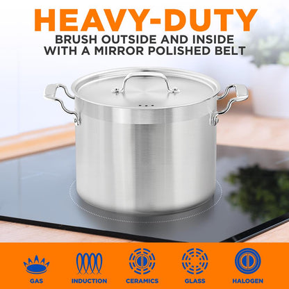 14 Qt Stock Pot - Even Heat Induction Ready Stainless Steel - NCSPT14Q