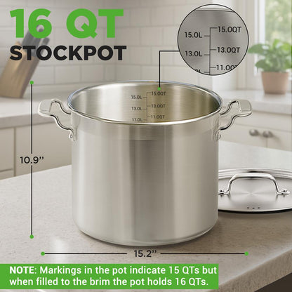 Pentola da brodo da 16 quart a calore uniforme in acciaio inox compatibile con l'induzione - NCSPT16Q