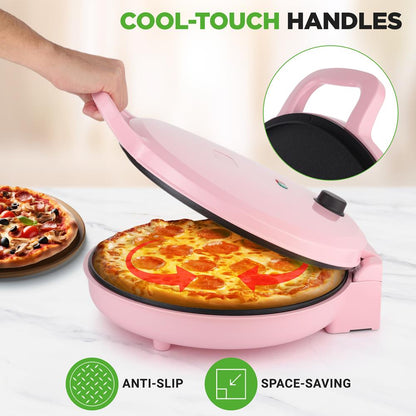 Pöytämallinen pizzanvalmistaja, valmistaa nopeasti 12 pizzaa, tarttumaton pinta, vaaleanpunainen – NCSW837PINK